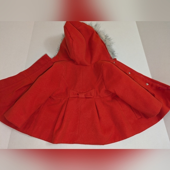Cat & Jack Girls Red Winter Pea coat with faux fur hood. EUC Size 12M - Picture 2 of 9